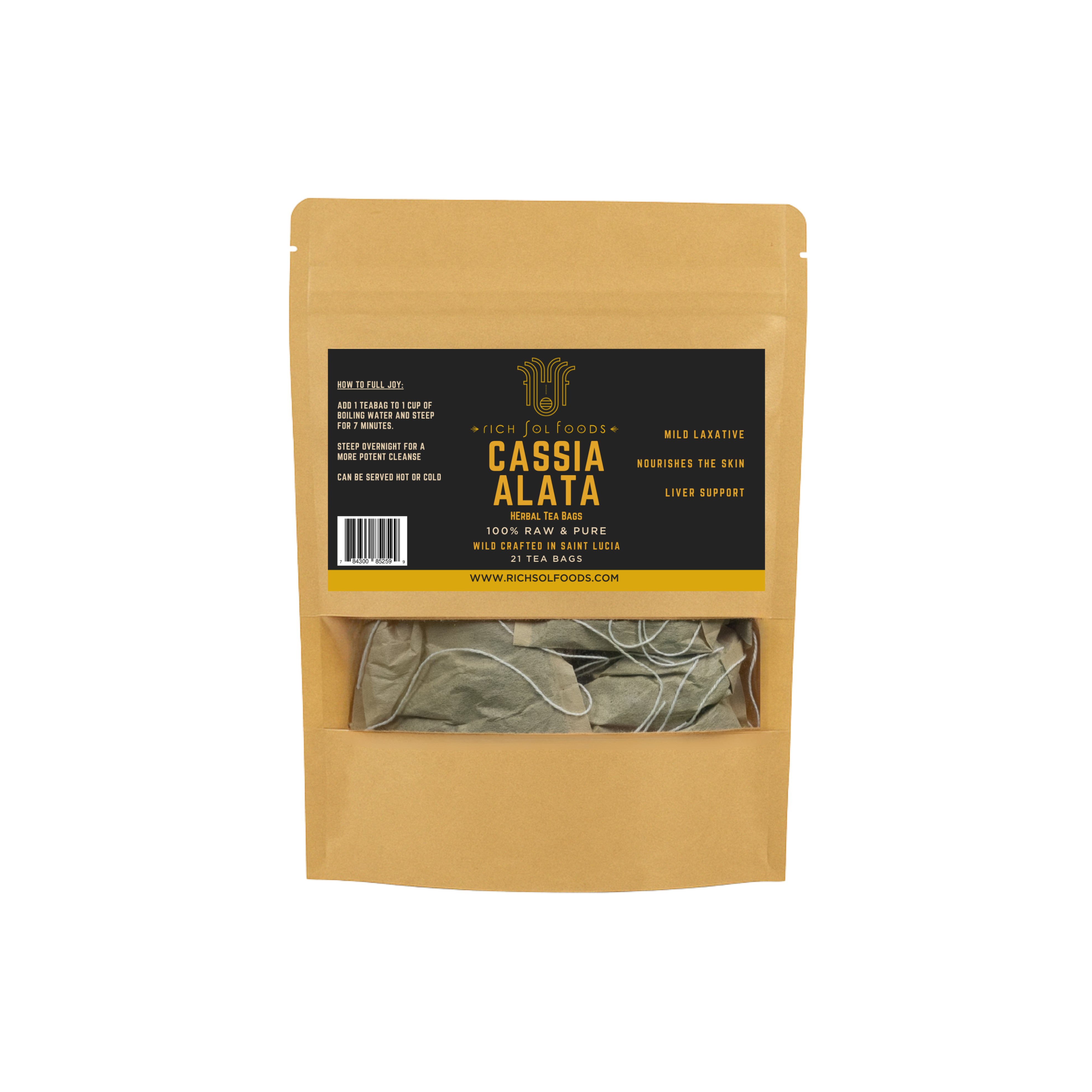 Packaged product with a label on a white background