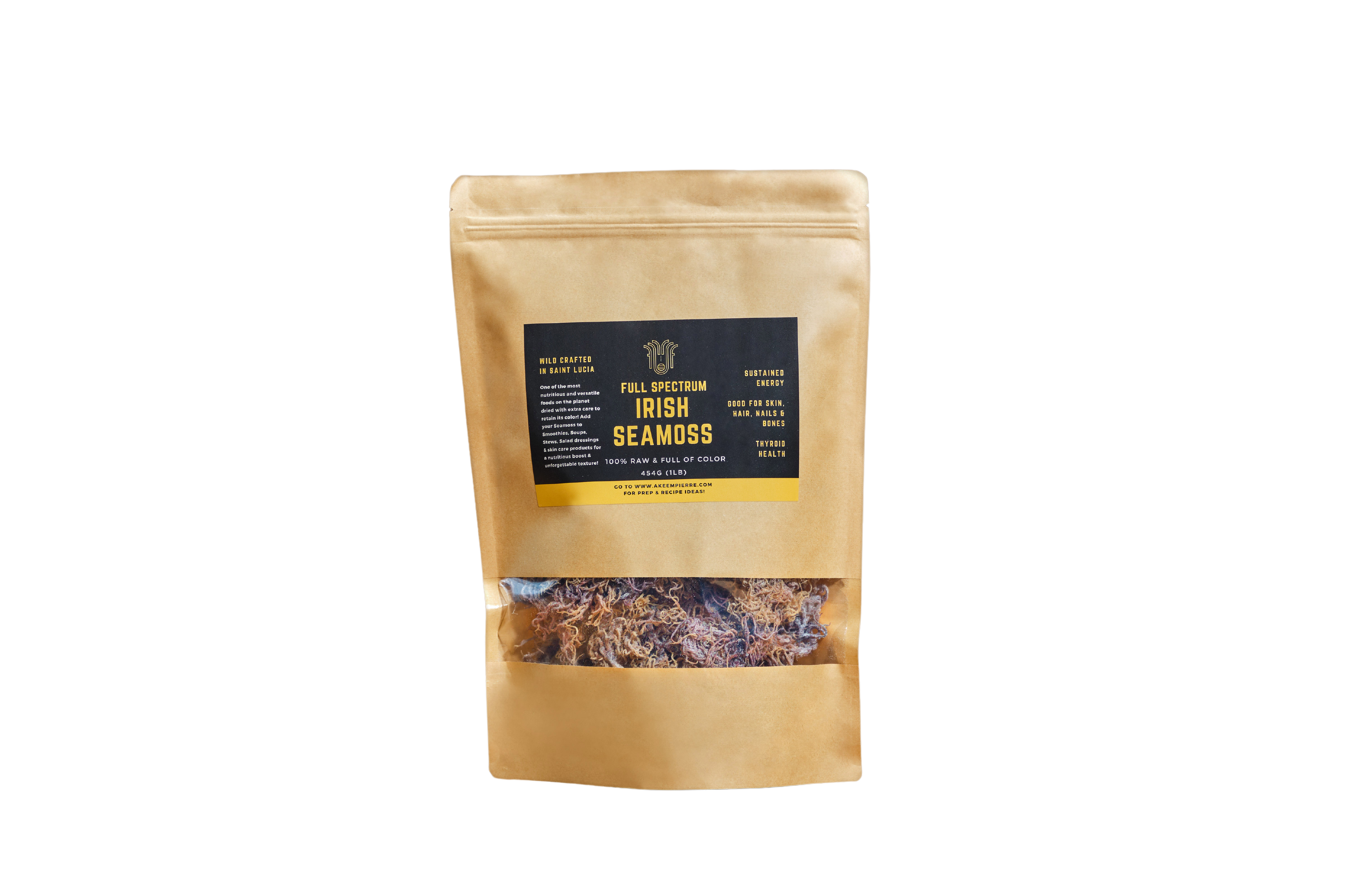 a package of full spectrum seamoss on a white backgroudn 