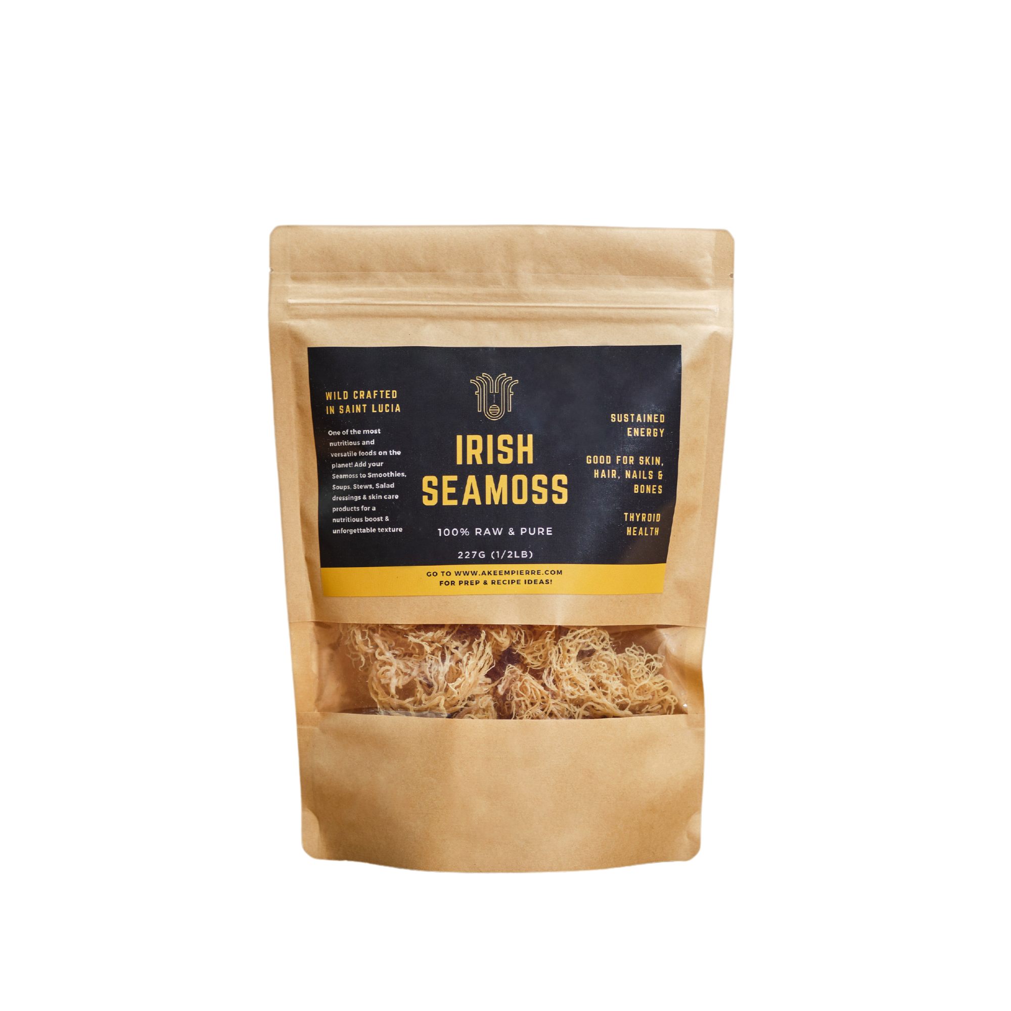 Bag of Irish Seamosis on a white background