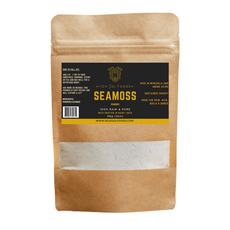 Kraft paper package of Rich Fox Foods Seamus with a black label on a white background