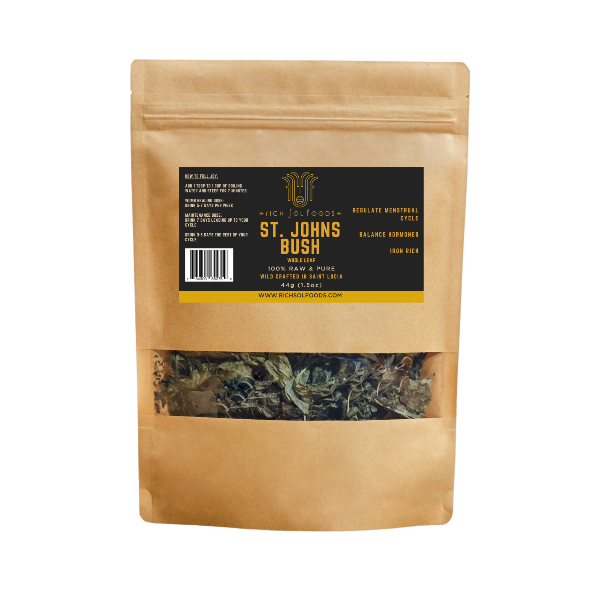 Brown package of St. John's Bush with a visible label on a white background